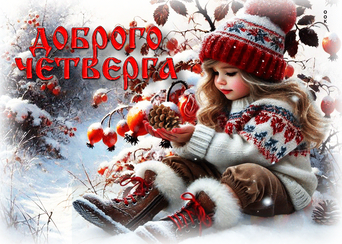 Postcard красочная зимняя гиф-открытка доброго четверга